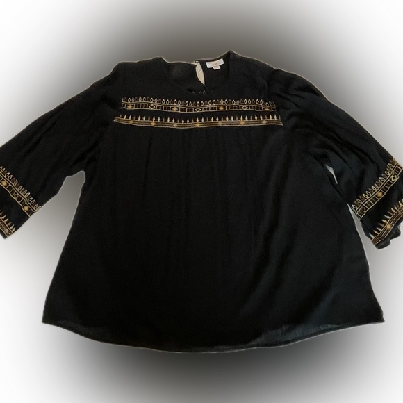 J. Jill Boho Embroidery Peasant Blouse 3/4 Sleeve size L - Picture 3 of 9